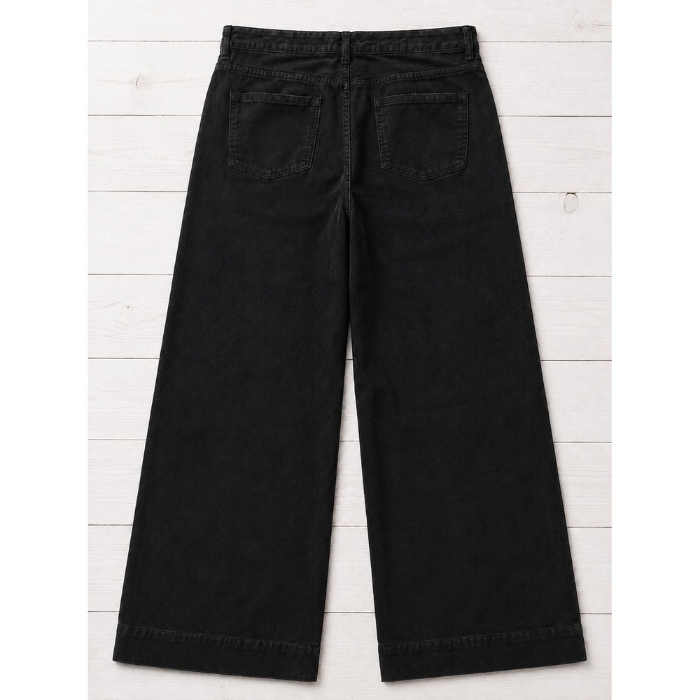 LOFT The Palmer Wide Leg Corduroy Pants Black High Rise Crop Size 16 4165